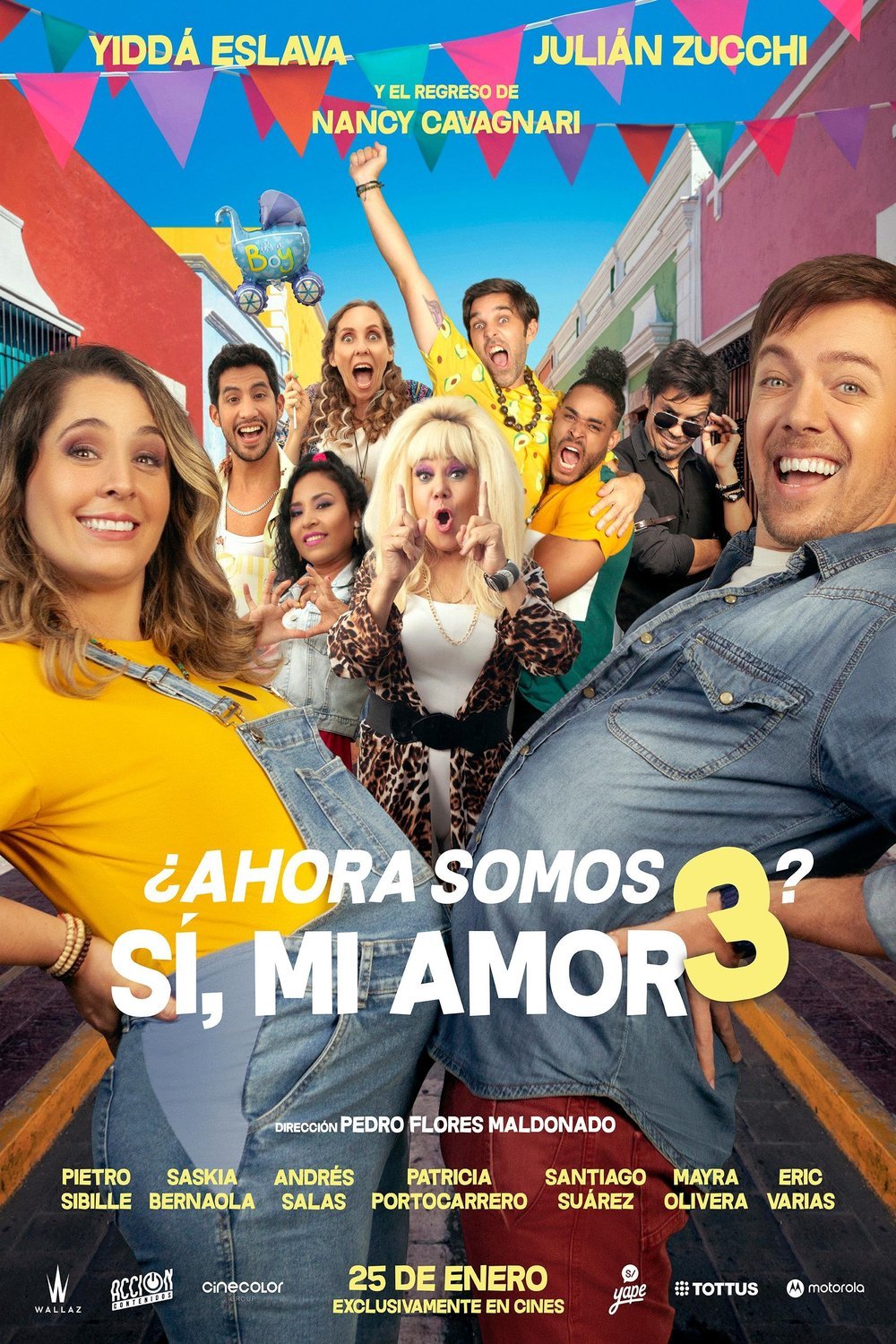 L'affiche originale du film Ahora Somos 3? Sí, Mi Amor en espagnol